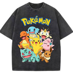 Vintage Black Pokemon Group Graphic Tee | Retro Anime Oversized T-Shirt