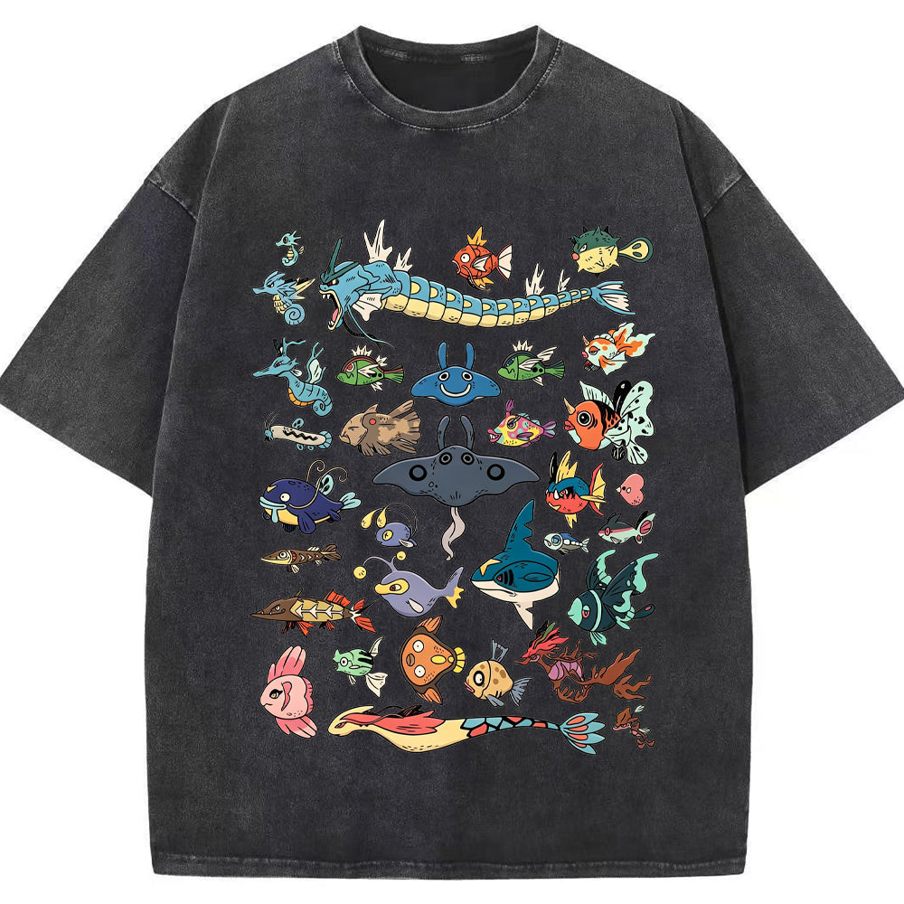 Fish Water Pokemon Retro Collage Vintage Washed T-Shirt | Pokemon Anime Main image