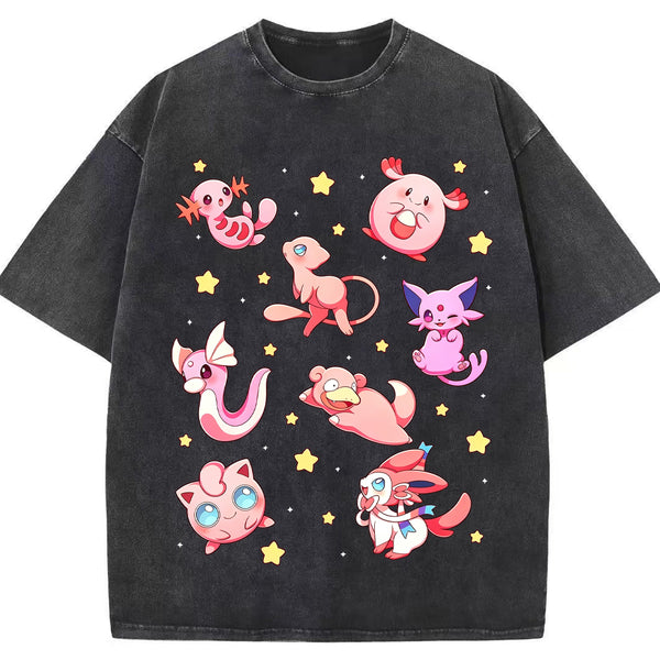 Pink Star Fairy Pokemon Group Cartoon Tee | Pokemon Anime