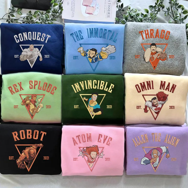 Invincble Characters Comic Embroidered Sweatshirt, Studio Hero Movie Shirt Main image