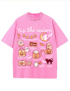 Tis The Season Halloween Doodle Graphic Vintage Washed Cotton T Shirt