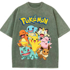 Vintage Black Pokemon Group Graphic Tee | Retro Anime Oversized T-Shirt