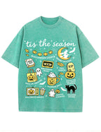 Tis The Season Halloween Doodle Graphic Vintage Washed Cotton T Shirt