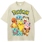 Vintage Black Pokemon Group Graphic Tee | Retro Anime Oversized T-Shirt