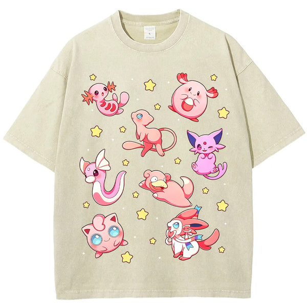 Pink Star Fairy Pokemon Group Cartoon Tee | Pokemon Anime