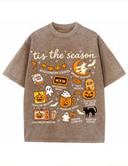 Tis The Season Halloween Doodle Graphic Vintage Washed Cotton T Shirt