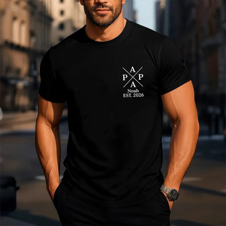 Personalized men's t-shirt for dad with children's names and birth years as a Father's Day gift Main image