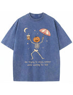 Waiting For Fall Funny Skeleton Halloween Shirt