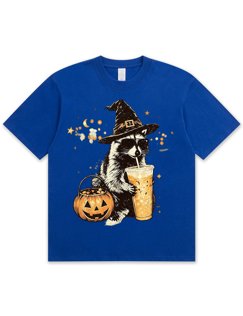 Wizard Raccoon Halloween Coffee Graphic Soft Cotton T-Shirt