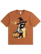 Wizard Raccoon Halloween Coffee Graphic Soft Cotton T-Shirt