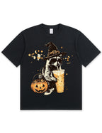 Wizard Raccoon Halloween Coffee Graphic Soft Cotton T-Shirt