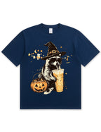 Wizard Raccoon Halloween Coffee Graphic Soft Cotton T-Shirt
