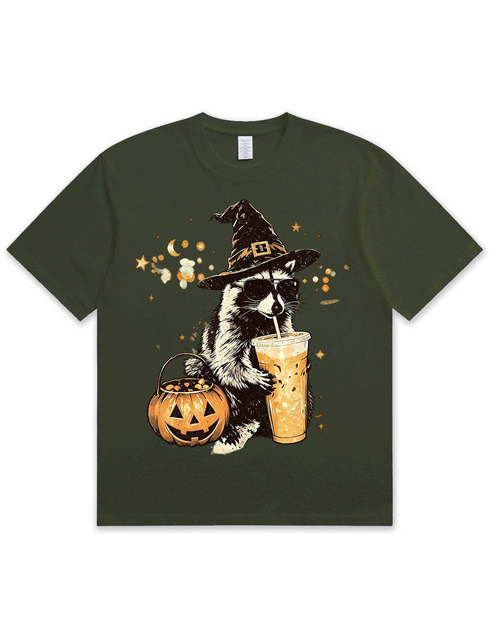 Wizard Raccoon Halloween Coffee Graphic Soft Cotton T-Shirt