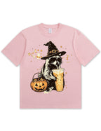 Wizard Raccoon Halloween Coffee Graphic Soft Cotton T-Shirt