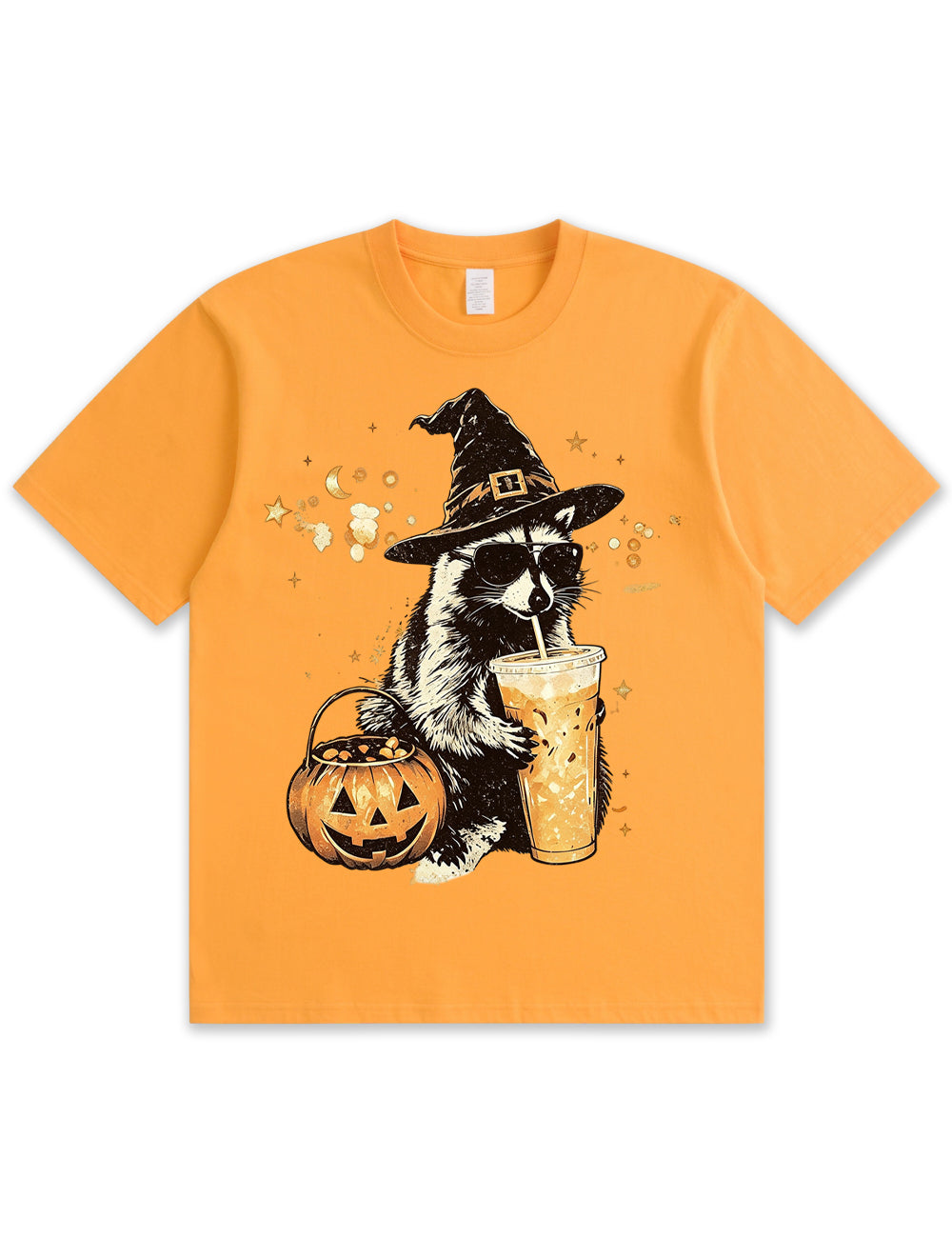 Wizard Raccoon Halloween Coffee Graphic Soft Cotton T-Shirt