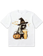 Wizard Raccoon Halloween Coffee Graphic Soft Cotton T-Shirt
