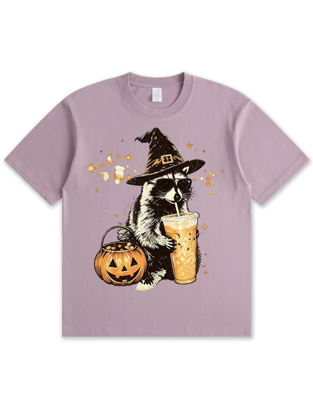Wizard Raccoon Halloween Coffee Graphic Soft Cotton T-Shirt