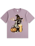 Wizard Raccoon Halloween Coffee Graphic Soft Cotton T-Shirt