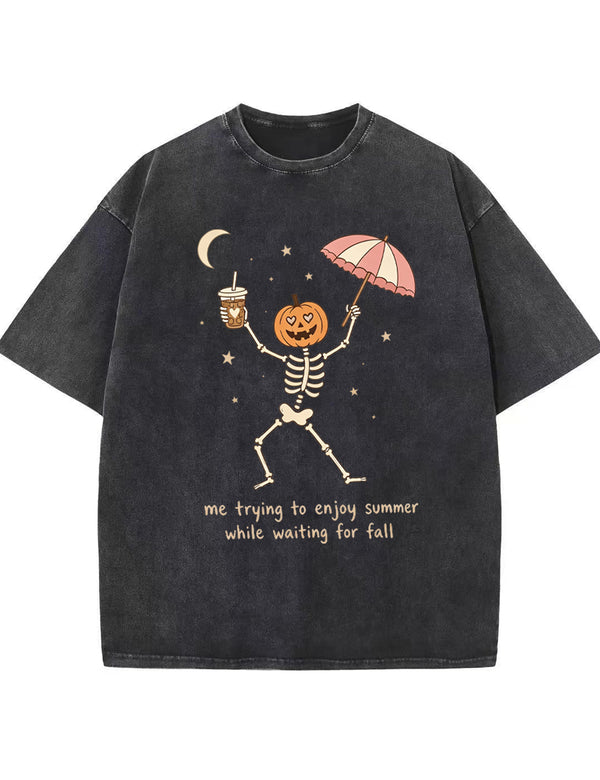 Waiting For Fall Funny Skeleton Halloween Shirt