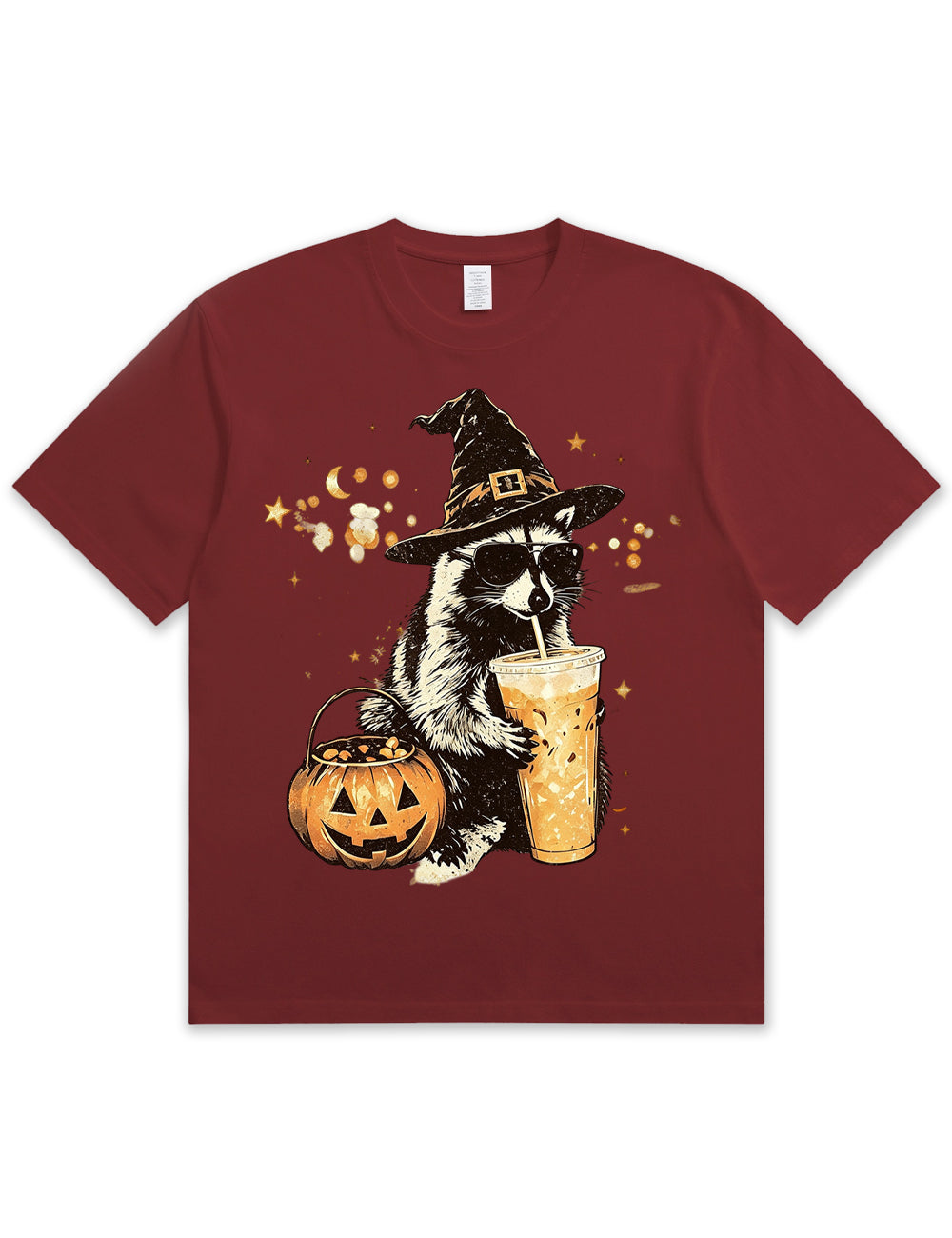 Wizard Raccoon Halloween Coffee Graphic Soft Cotton T-Shirt