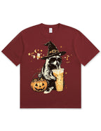 Wizard Raccoon Halloween Coffee Graphic Soft Cotton T-Shirt