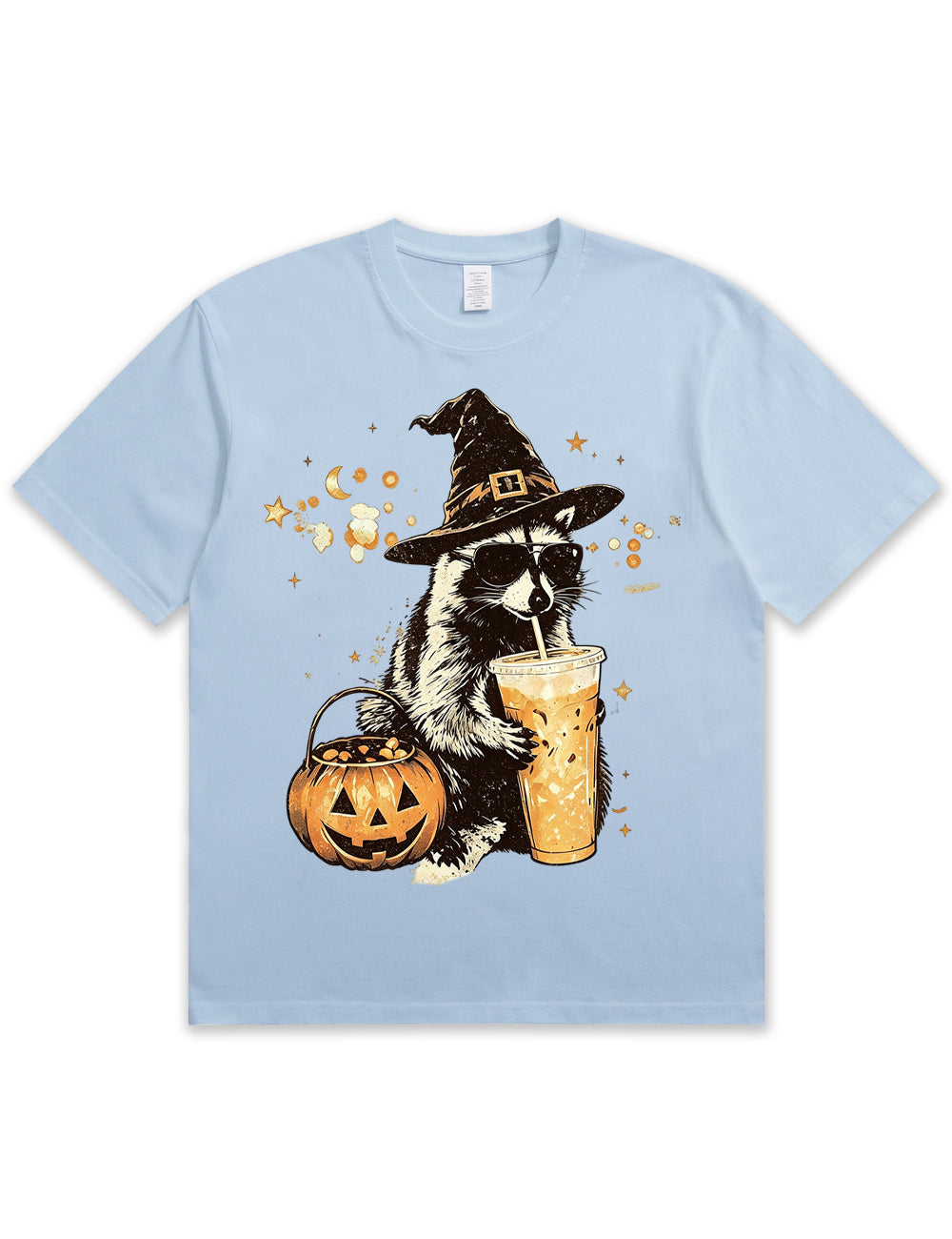 Wizard Raccoon Halloween Coffee Graphic Soft Cotton T-Shirt