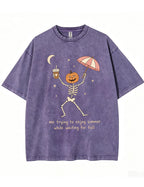 Waiting For Fall Funny Skeleton Halloween Shirt