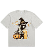 Wizard Raccoon Halloween Coffee Graphic Soft Cotton T-Shirt