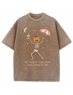 Waiting For Fall Funny Skeleton Halloween Shirt