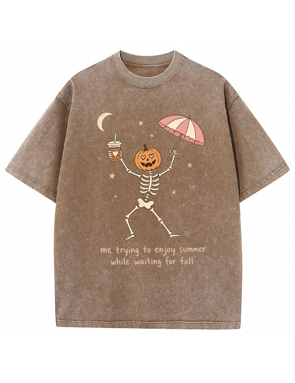 Waiting For Fall Funny Skeleton Halloween Shirt
