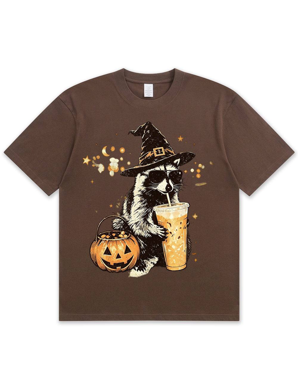 Wizard Raccoon Halloween Coffee Graphic Soft Cotton T-Shirt