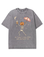 Waiting For Fall Funny Skeleton Halloween Shirt