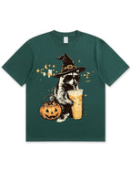 Wizard Raccoon Halloween Coffee Graphic Soft Cotton T-Shirt