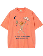 Waiting For Fall Funny Skeleton Halloween Shirt