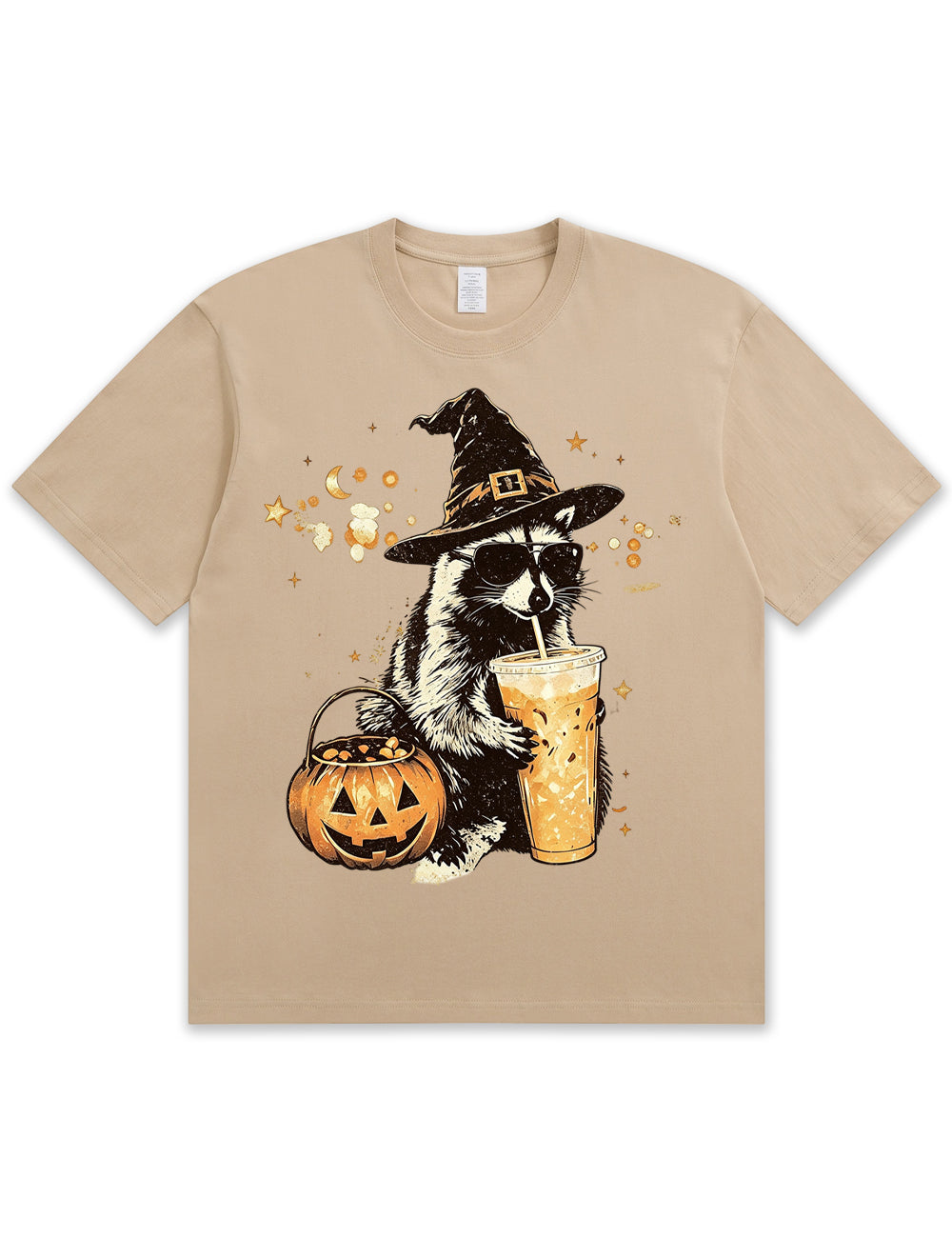 Wizard Raccoon Halloween Coffee Graphic Soft Cotton T-Shirt