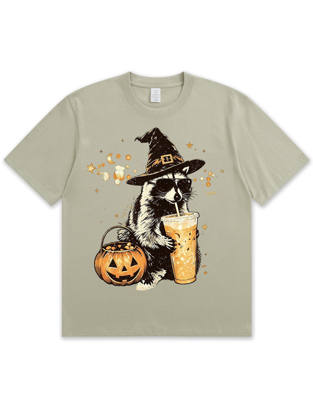 Wizard Raccoon Halloween Coffee Graphic Soft Cotton T-Shirt