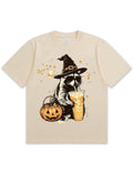 Wizard Raccoon Halloween Coffee Graphic Soft Cotton T-Shirt