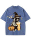 Wizard Raccoon Halloween Coffee Graphic Vintage Washed T-Shirt