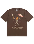 Waiting For Fall Funny Skeleton Halloween Shirt