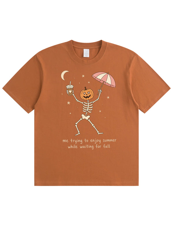 Waiting For Fall Funny Skeleton Halloween Shirt