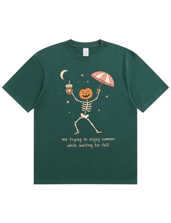 Waiting For Fall Funny Skeleton Halloween Shirt