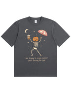 Waiting For Fall Funny Skeleton Halloween Shirt