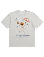 Waiting For Fall Funny Skeleton Halloween Shirt