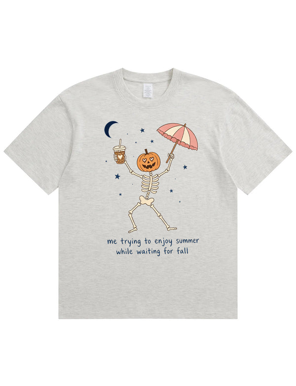 Waiting For Fall Funny Skeleton Halloween Shirt