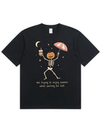Waiting For Fall Funny Skeleton Halloween Shirt