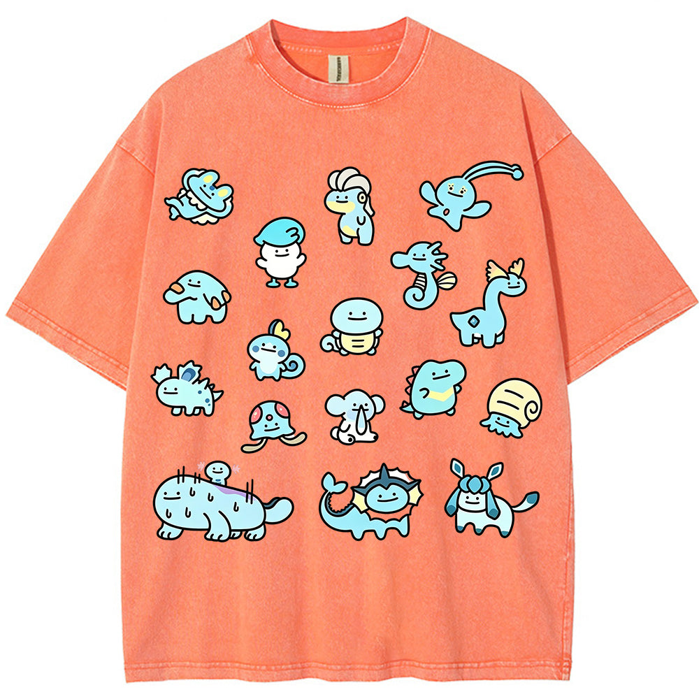 Cute Chibi Blue Water Type Pokemon Collage Graphic T-Shirt