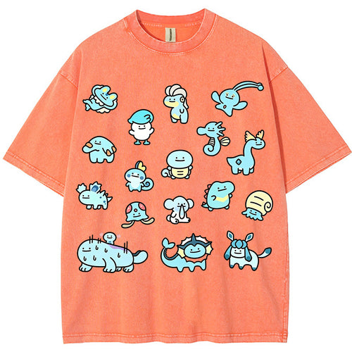 Cute Chibi Blue Water Type Pokemon Collage Graphic T-Shirt
