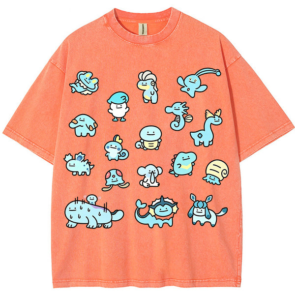 Cute Chibi Blue Water Type Pokemon Collage Graphic T-Shirt