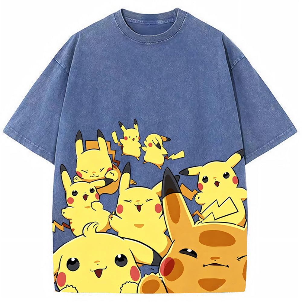 Yellow Pikachu Group Selfie Cartoon Tee | Pokemon Anime