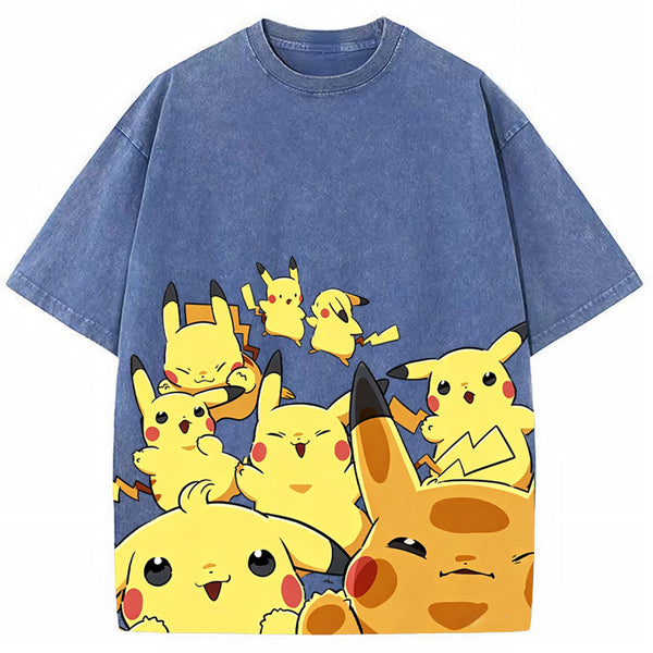 Yellow Pikachu Group Selfie Cartoon Tee | Pokemon Anime
